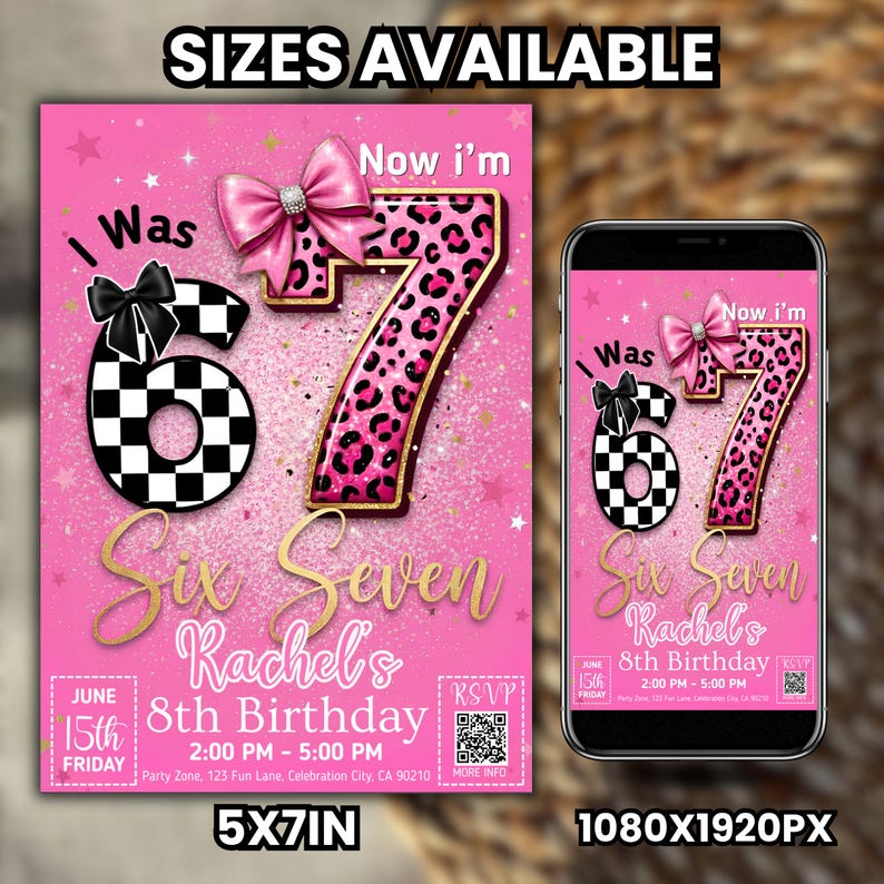 Six Seven Meme Birthday Invitation, 7th birthday invite Girl, Digital Download, Printable Invite, Canva Editable Template