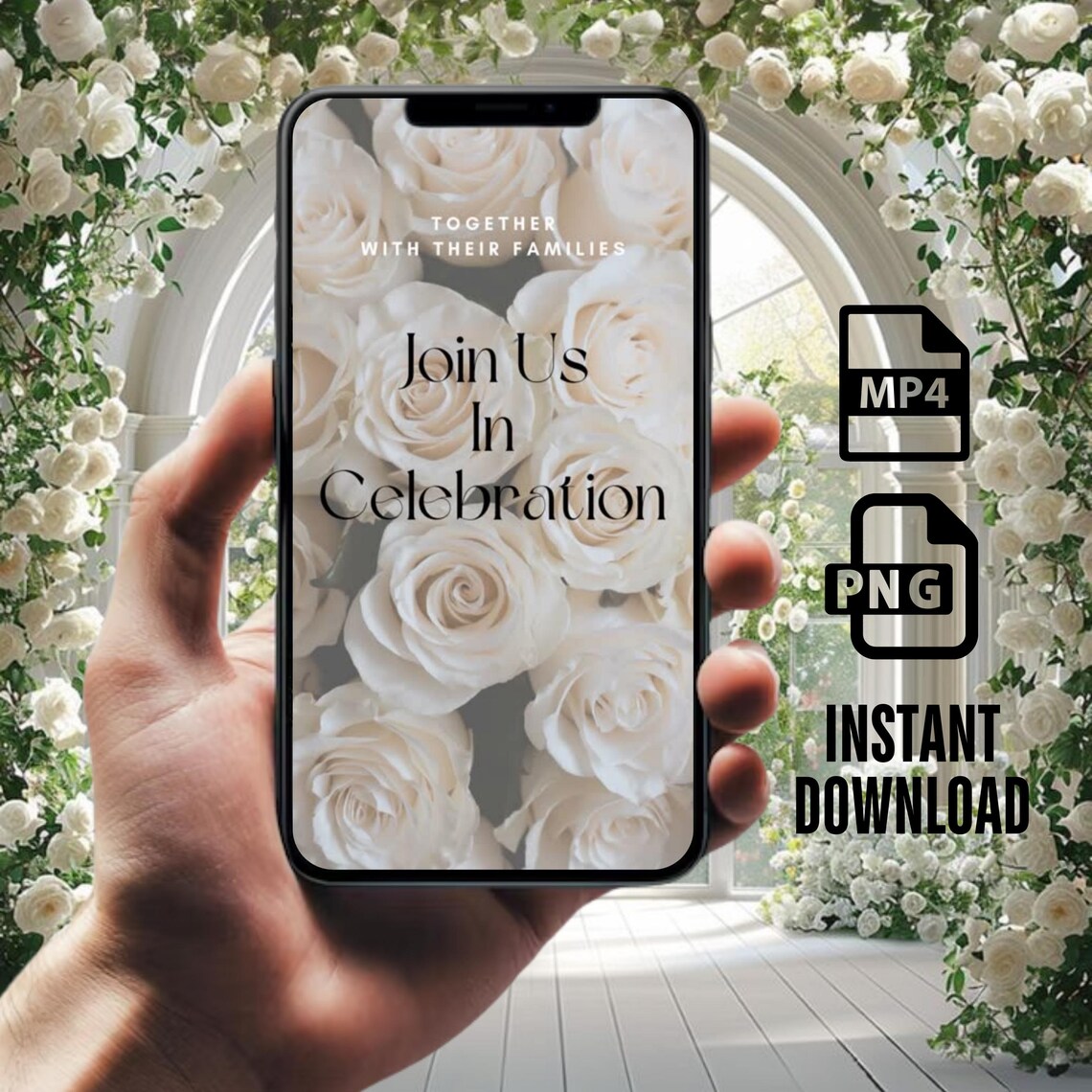 Animated Einvite Animated Wedding Invitation Video, Elegant White Rose Digital Invite ...