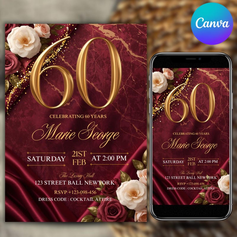 Burgundy 60th Invitation Etsy burgundy-60th-invitation-etsy