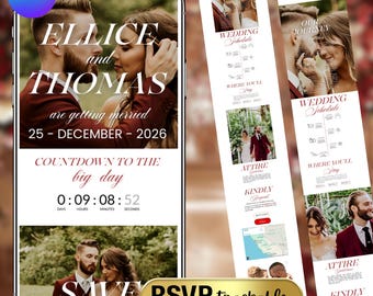 Modèle de site Web de mariage minimaliste avec compte à rebours personnalisé Site Web de mariage Canva Site Web RSVP Invitation numérique réservez la date site Web, bricolage
