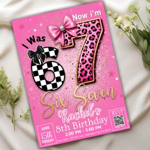 Six Seven Meme Birthday Invitation, 7th birthday invite Girl, Digital Download, Printable Invite, Canva Editable Template