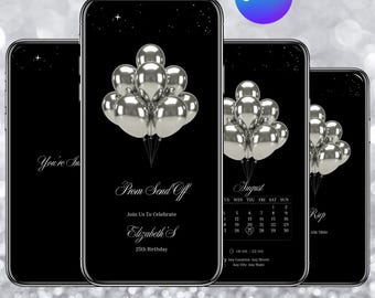 Minimalistische zwart-zilveren gala-uitnodiging, elegante koning prom-feestuitnodiging, stijlvolle herenfeestje, e-card voor dames, e-card voor dames, bewerkbaar canvas