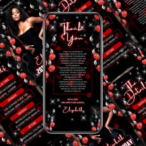 Digital Birthday Dinner invitation, Black/Red Birthday Dinner, Digital Birthday Party Invite, Birthday Party evite, Canva Editable Template