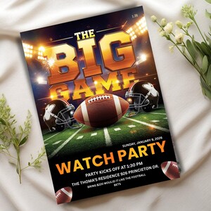 Big Game Football Party Invitation Template,  Editable Watch Party Invite, Printable Digital Download, Canva Editable Template