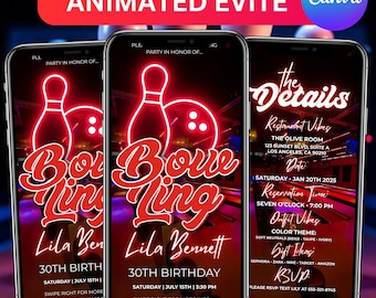 Bowling Party Invitation, Digital Bowling Birthday Invite for Kids or Adults, Strike Party Template, Editable DIY Canva Editable