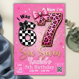 Six Seven Meme Birthday Invitation, 7th birthday invite Girl, Digital Download, Printable Invite, Canva Editable Template