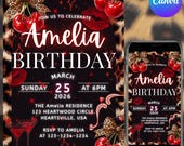 Cheetah Print Birthday Invitation, Black Bow Coquette Party, Printable Invite, Editable Canva Design, Instant PDF Download, Canva Editable