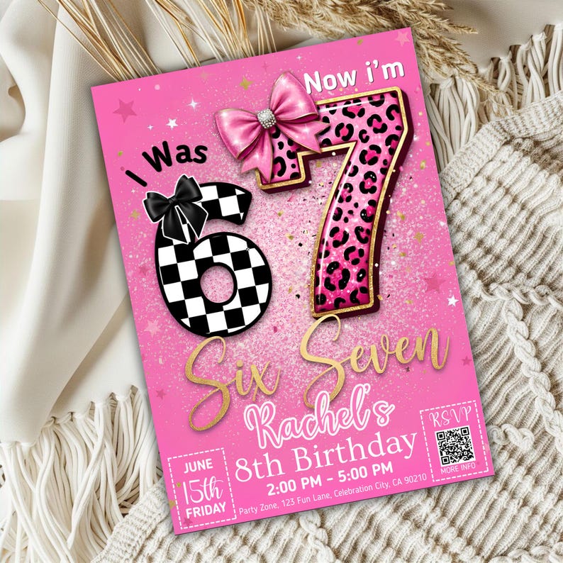 Six Seven Meme Birthday Invitation, 7th birthday invite Girl, Digital Download, Printable Invite, Canva Editable Template