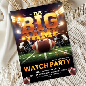 Big Game Football Party Invitation Template,  Editable Watch Party Invite, Printable Digital Download, Canva Editable Template