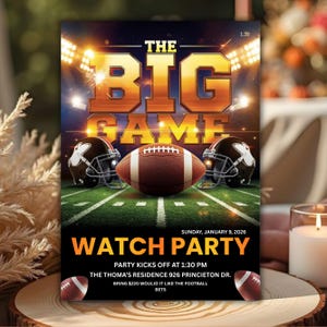 Big Game Football Party Invitation Template,  Editable Watch Party Invite, Printable Digital Download, Canva Editable Template