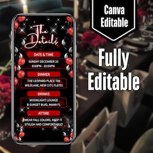 Digital Birthday Dinner invitation, Black/Red Birthday Dinner, Digital Birthday Party Invite, Birthday Party evite, Canva Editable Template