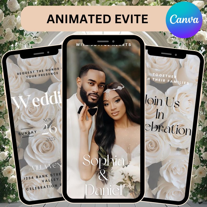 Animated Einvite Animated Wedding Invitation Video, Elegant White Rose Digital Invite ...