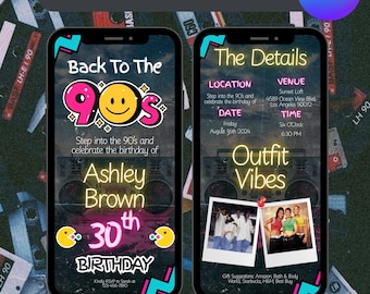 90-tals tema födelsedagsinbjudan, digital throwback-festinbjudan, hiphop-housefest, tillbaka till 90-talet, retroinbjudan, gör-det-själv i canvas
