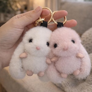 Witte pluche konijn-sleutelhanger, tasbedel konijn, tasaccessoire, cadeau voor dames en meisjes