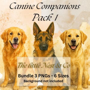 Canine Companions Pack 1,3 Sizes ,Digital Download, German Shepherd, Digital Download,Printable Pet PNGs,Labrador, Retriever,