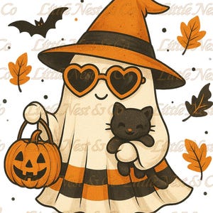 Ghost With With Cat Clipart and Print,Spooky Season,Funny Ghost,Halloween,Cartoon,Fall,Halloween Decor,Digital Download