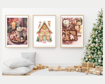 Cozy Holiday Treats Digital Download | Printable Wall Art, Christmas Decor, Gingerbread House Art