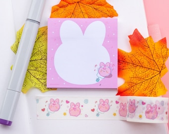 Adorable Happy Bunny Sticky Notes | Kawaii Rabbit Memo Pad - Be Positive and Stay Organized
