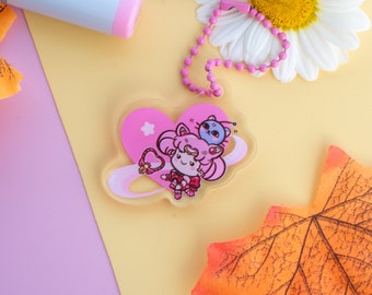 Cute pink Chibi Moon Acrylic Keychain/Charm 4.5cm width - Kawaii bag decoration