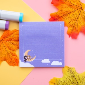 Máscara de smoking de lua fofa Romance Princesa Sticky Notes Planner | 50 folhas