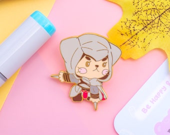 Grade B Stealthy Hooded Assassin Cat Enamel Pin | Gaming Kitty Lapel Pin | Cute Animal Hard Enamel Pin | Gamer Gift for Cat Lovers