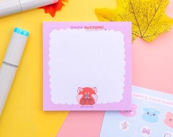 Adorable Red Panda Memo Pad You Are Awesome  50 Sheets | Panda Stationery