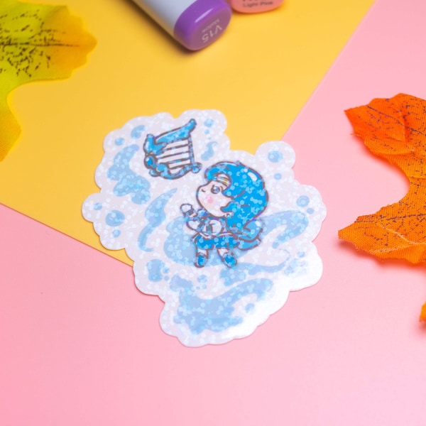 Simpatico Sailor Mercury Adesivo olografico in vinile / Adesivi impermeabili per laptop / Sailor moon stazionario
