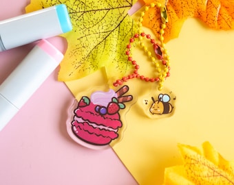 Kawaii Acrylic Keychain Set: Macaron & Bee Charm