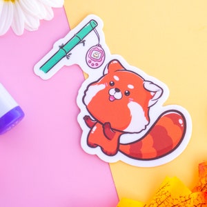 Linda pegatina brillante de vinilo Panda rojo - Deco impermeable - Papelería Kawaii - Pegatina para computadora portátil