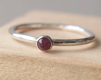 Silver and Ruby Ring - Natural Ruby and Sterling Silver Birthstone Ring with July Birthstone