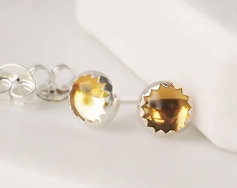 Citrine Earrings - Citrine Studs - Silver Gemstone Earrings - Yellow Gemstone Studs - November Birthstone - November Birthday Gift