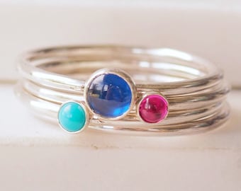 Mother's Ring Set with Family Birthstones - Personalised Jewellery Stacking Birthstone Rings - Customised Birthstone -  Mothers Day Gift