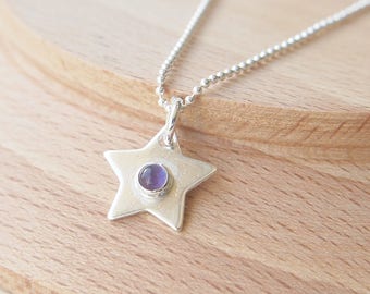 Birthstone Necklace for February - Silver and Purple Star Necklace - Amethyst Silver Necklace - Purple Gemstone Pendant - Sterling Silver