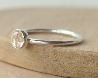 APRIL Birthstone Ring -  White Topaz Ring - Sterling Silver Gemstone Stacking Ring - Birthstone Jewellery