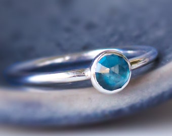 LONDON BLUE TOPAZ Ring - Sterling Silver ring with Petrol Blue Teal Gemstone - November Birthstone  Jewellery - Personalised Gift for her