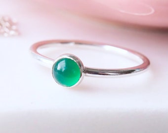 GREEN AGATE Silver Ring - May Birthstone Personalised Ring. Custom Jewellery