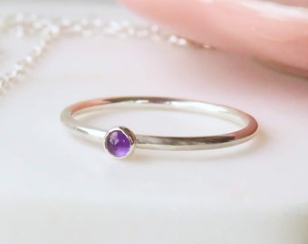 AMETHYST Silver Stacking Ring - Dainty February Birthstone Ring - Custom Gift for Her