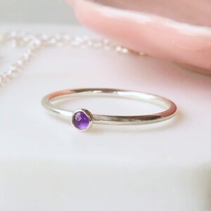 AMETHYST Silver Stacking Ring - Dainty February Birthstone Ring - Custom Gift for Her