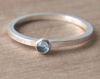 Aquamarine Ring - Silver Birthstone Ring - March Birthstone Jewelry - Blue Aquamarine - Gemstone Solitaire - Stacking Birthstone Ring