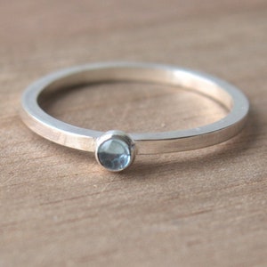 Aquamarine Ring Silver Birthstone Ring March Birthstone Jewelry Blue Aquamarine Gemstone Solitaire Stacking Birthstone Ring image 1