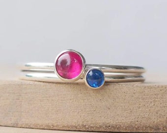 Birthstone Ring Set - Choose your own Gemstones - Two Stones - Mothers Rings - Personalised Stacking Birthstone Rings - GIft for Mum