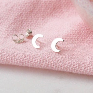 Sterling Silver Moon Stud Earrings: Minimalist Lunar Jewelry