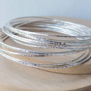 Thin Silver Bangles - Sterling Silver Skinny Boho Stacking Bracelets - Jewelry Stack Bangle Sets - Summer Jewellery