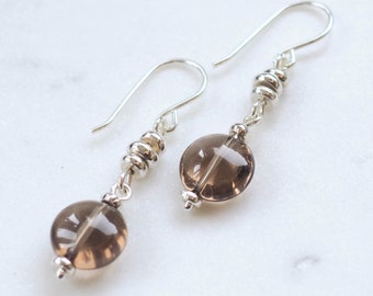 Smokey Quartz Dropper Earrings · Sterling Silver Gemstone Earrings · Silver Dropper Earrings · Smokey Quartz Earrings