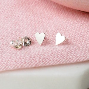 Tiny Silver Heart Stud Earrings. Simple Small Sterling Silver Heart Earrings. Gift for Her. Valentines Day Gift