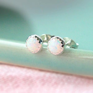 Opal Studs - Sterling Silver and White Opal Stud Earrings - 5mm gemstone studs - Opal Jewelry - October Birthstone Gift - Opal Stud Earrings
