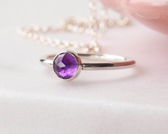 Amethyst Ring - Sterling Silver Amethyst Ring - February Birthstone Jewelry - Stacking Birthstone Ring - Purple Silver Ring - Birthday Gift