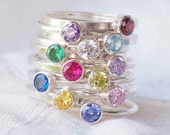 BIRTHSTONE Rings - Sterling Silver Colourful Stackable Ring - Your Birthstone Custom Jewellery - Personalised jewellery