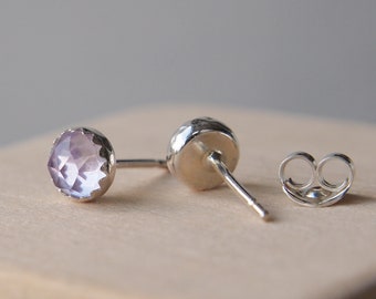 Amethyst and Silver Earrings - Pale Amethyst Studs - Silver Purple Gemstone Earrings - Sterling Silver - February Birthstone Earrings