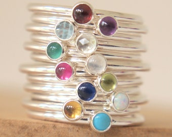 Birthstone Stackers - Sterling Silver Stacking Rings with Birthstones - personalised stacking birthstone rings
